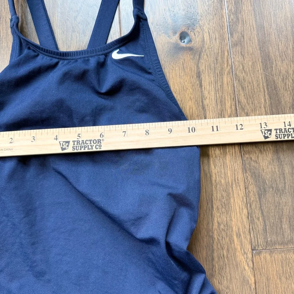 Nike One Piece Swimsuit Women 24 Navy  EUC Racerback Athletic Training Sporty